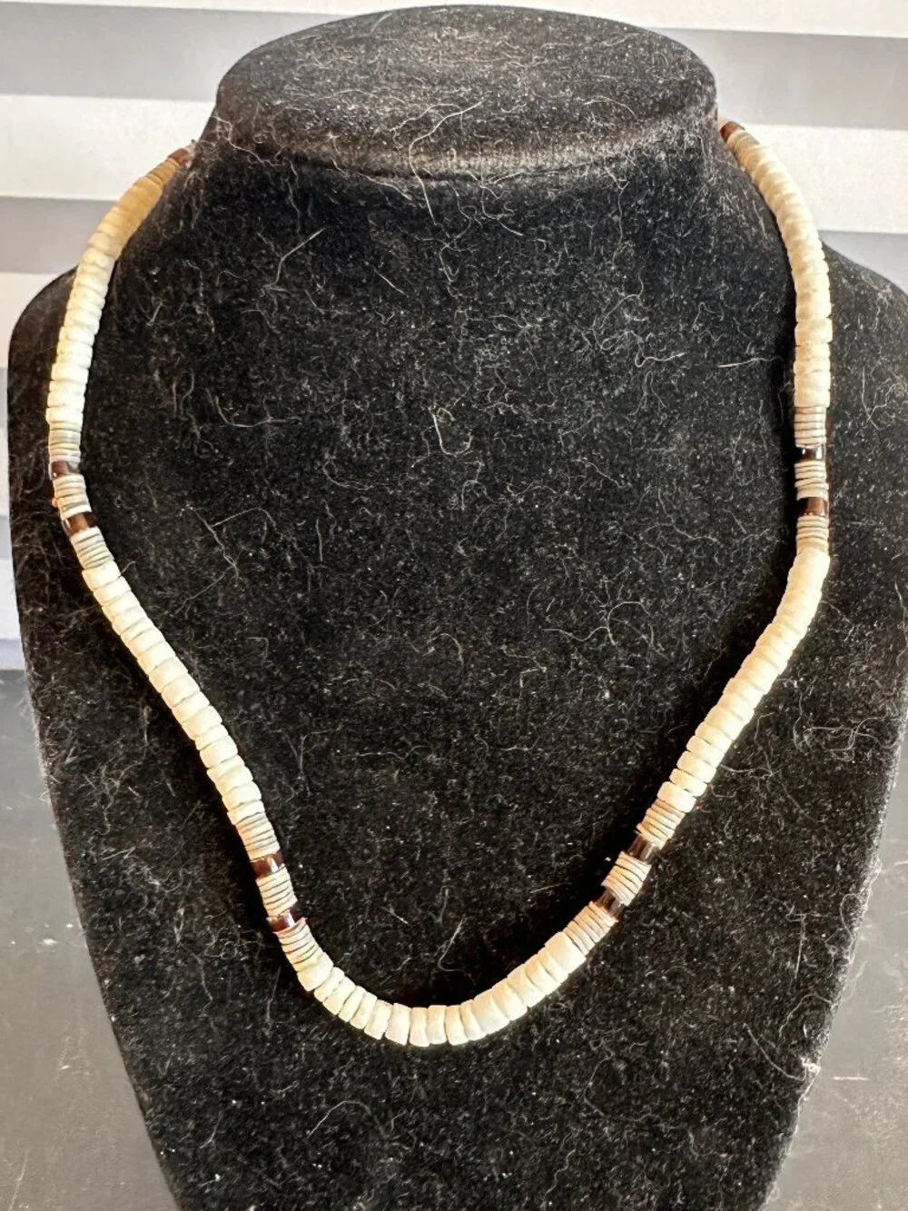 White and Gray Puka Shell Choker Necklace Coastal Summer Beach Jewelry